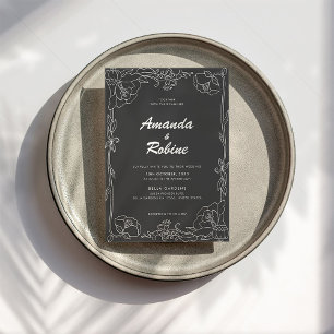 Einladung zur Hochzeit von Schwarz-Weiß-Blumen