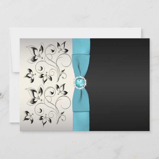 Einladung zur Hochzeit von Silver, Aqua und Black  (Vorderseite)