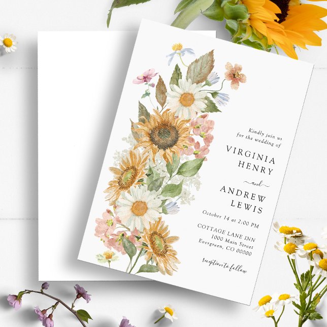 Einladung zur Hochzeit von Sonnenblumen (Elegant Sunflower Wildflower Floral Wedding Invitation by Painted Paperie
)