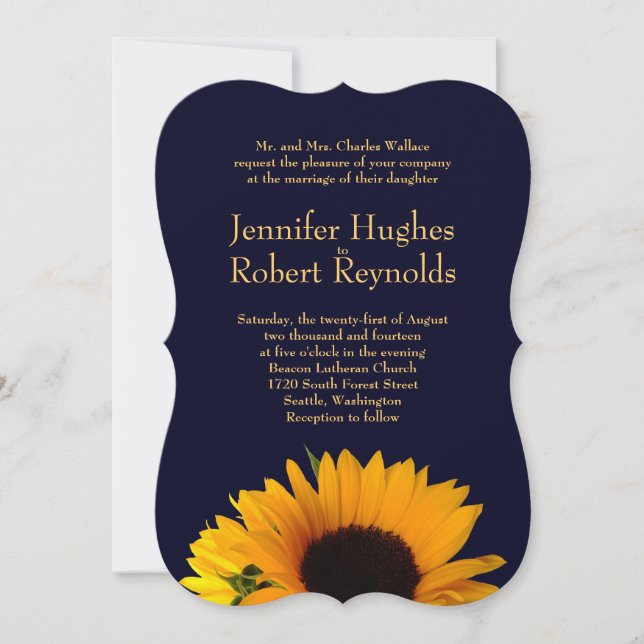 Einladung zur Hochzeit von Sonnenblumen (Navy Blue (Vorderseite)