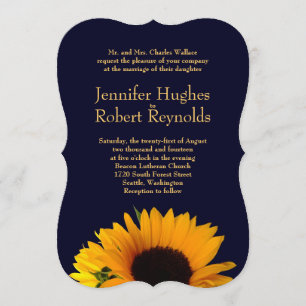 Einladung zur Hochzeit von Sonnenblumen (Navy Blue