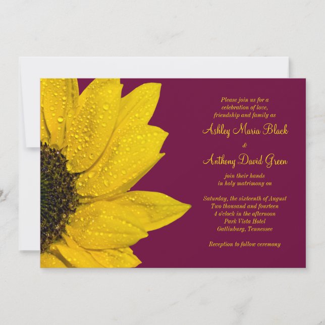 Einladung zur Hochzeit von Sonnenblumen - Wein und (Vorderseite)
