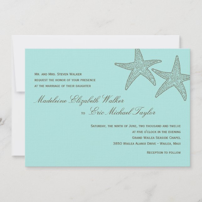 Einladung zur Hochzeit von Starfish - braun/blau (Vorderseite)