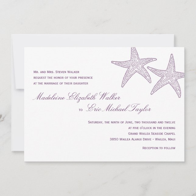 Einladung zur Hochzeit von Starfish - Lila (Vorderseite)