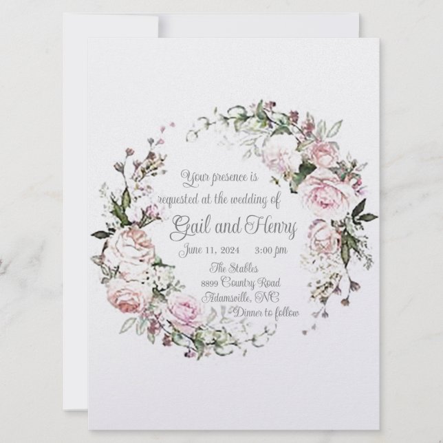 Einladung zur Hochzeit von süßen und rosa Rosen (Vorderseite)