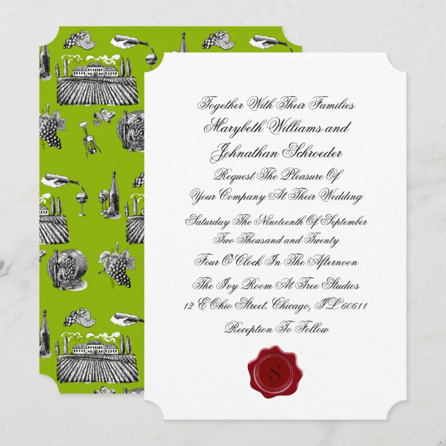 Einladung zur Hochzeit von Toile & Calligraphie (Vorne/Hinten)