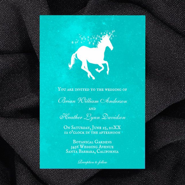 Einladung zur Hochzeit von Türkis Unicorn (Turquoise Unicorn Wedding Invitation)