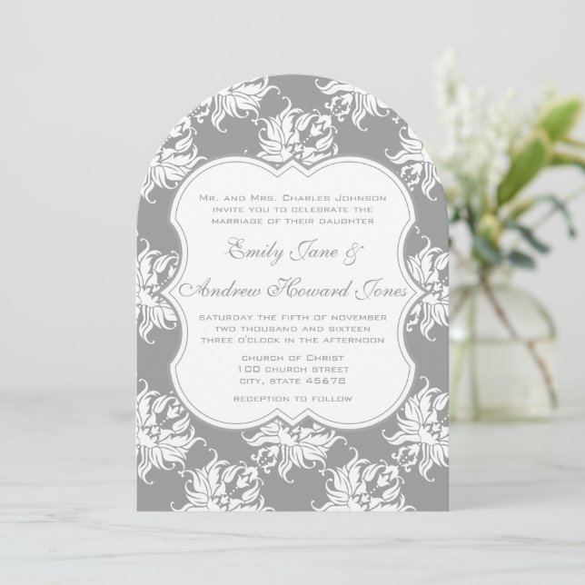 Einladung zur Hochzeit von viktorianisch-Gray-Dama (Stehend Vorderseite)