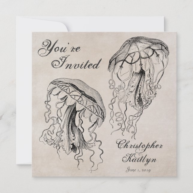 Einladung zur Hochzeit von Vintagen Quallen (Vorderseite)