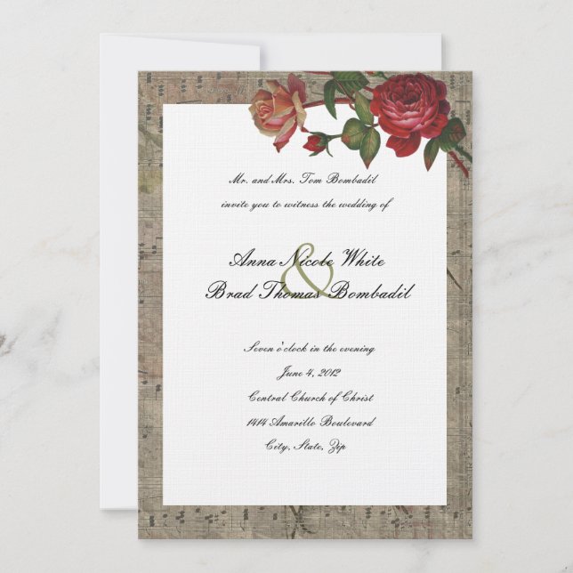 Einladung zur Hochzeit von Vintagen Rose (Vorderseite)