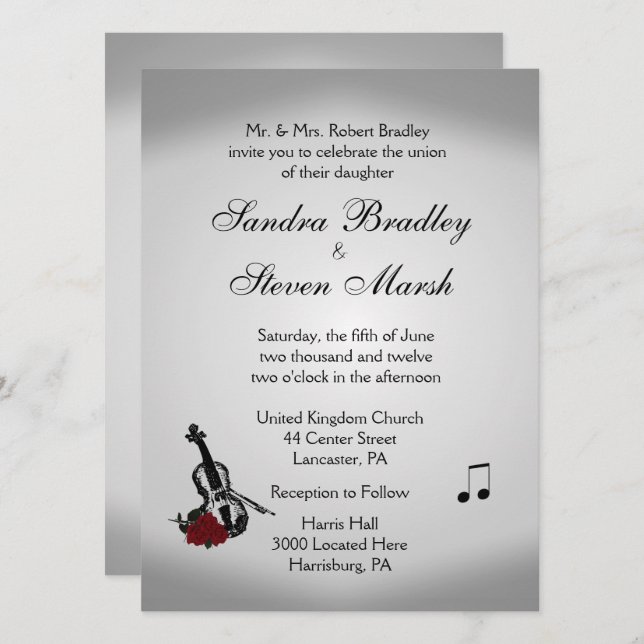 Einladung zur Hochzeit von Violine Music (Vorne/Hinten)