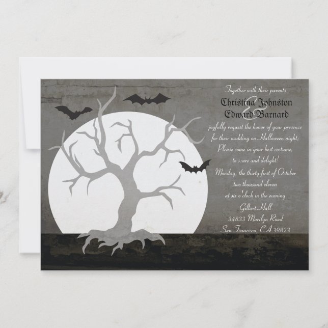 Einladung zur Hochzeit von Vollmond und Fledermäus (Vorderseite)