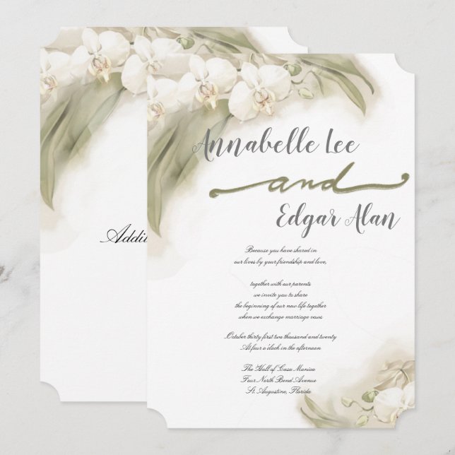 Einladung zur Hochzeit von Wasserfarben-Orchideen (Vorne/Hinten)