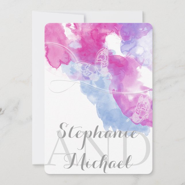 Einladung zur Hochzeit von Watercolor Butterfly Ra (Vorderseite)