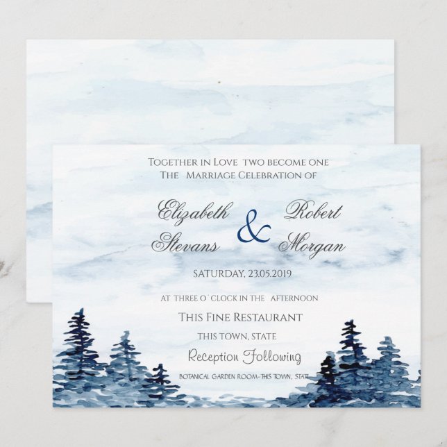 Einladung zur Hochzeit von Watercolor Woodland (Vorne/Hinten)