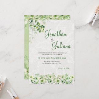 Einladung zur Hochzeit von weichgrünen Blumen