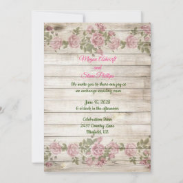 Einladung zur Hochzeit von weichrosa Rosen und Hol