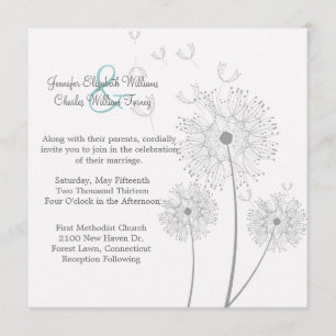 Einladung zur Hochzeit von Weiß und Grau Dandelion