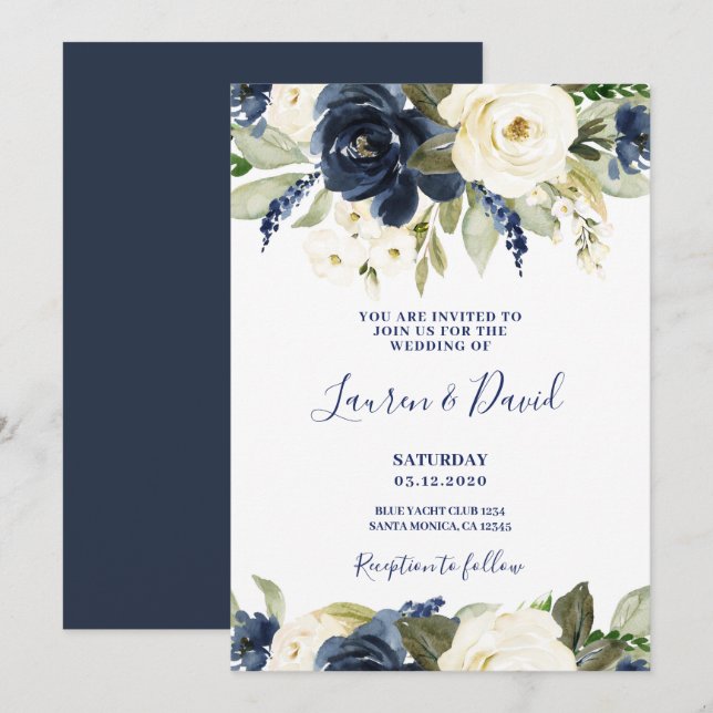 Einladung zur Hochzeit von Weiß und Marine (Vorne/Hinten)