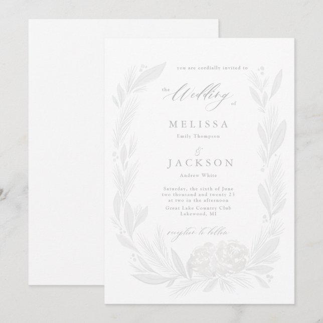Einladung zur Hochzeit von weißem und feuchtem Blu (Vorne/Hinten)