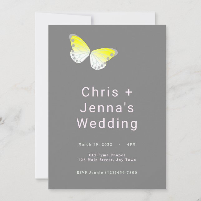 Einladung zur Hochzeit von weißen und gelben Schme (Vorderseite)
