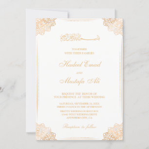 Einladung zur Hochzeit von weißen und goldenen Mus