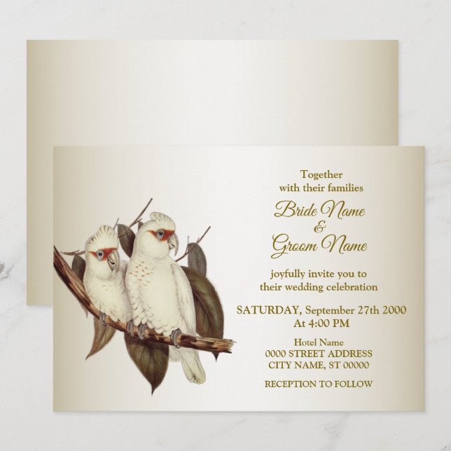 Einladung zur Hochzeit von weißen Vögeln (Vorne/Hinten)