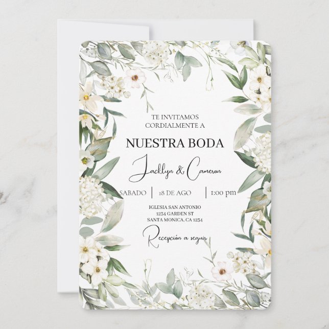 Einladung zur Hochzeit von weißer Blüte (Vorderseite)