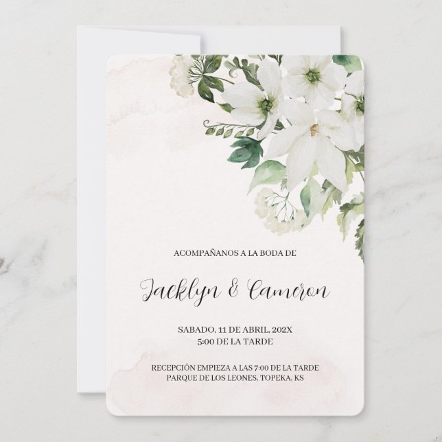 Einladung zur Hochzeit von weißer Blüte (Vorderseite)