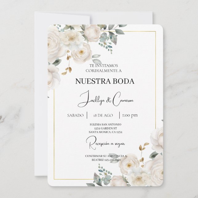Einladung zur Hochzeit von weißer Blüte (Vorderseite)