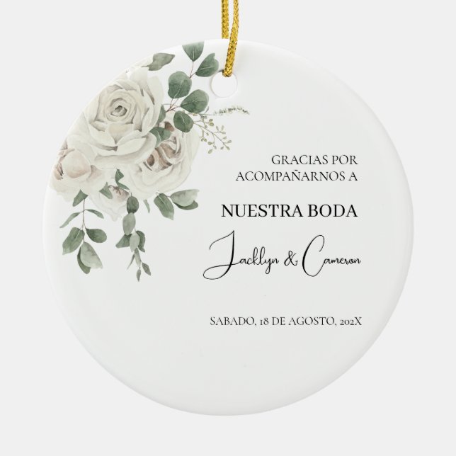 Einladung zur Hochzeit von weißer Blüte Keramik Ornament (Vorne)
