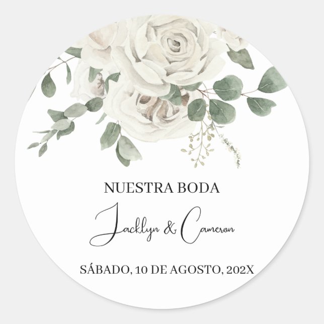 Einladung zur Hochzeit von weißer Blüte Runder Aufkleber (Vorderseite)