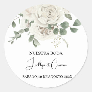 Einladung zur Hochzeit von weißer Blüte Runder Aufkleber