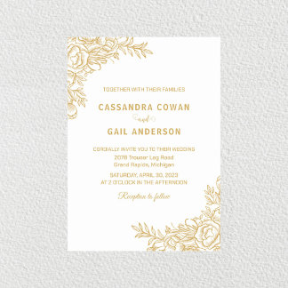 Einladung zur Hochzeit von weißer goldener Blüte