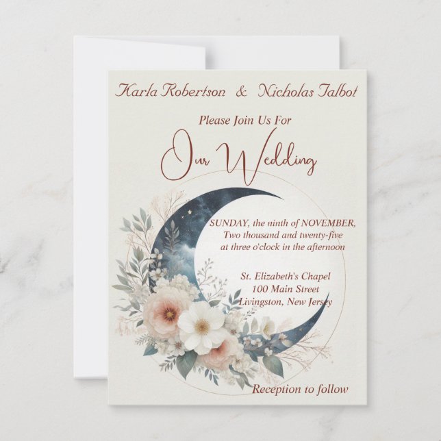 Einladung zur Hochzeit von weißer Mondblume (Vorderseite)