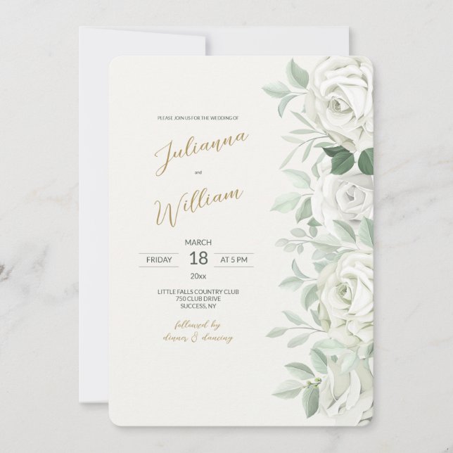 Einladung zur Hochzeit von White Roses (Vorderseite)