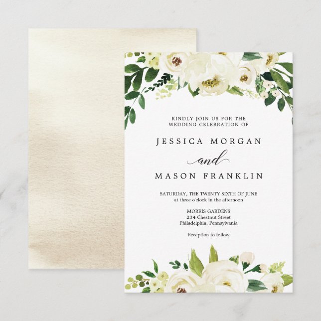 Einladung zur Hochzeit von White Roses (Vorne/Hinten)