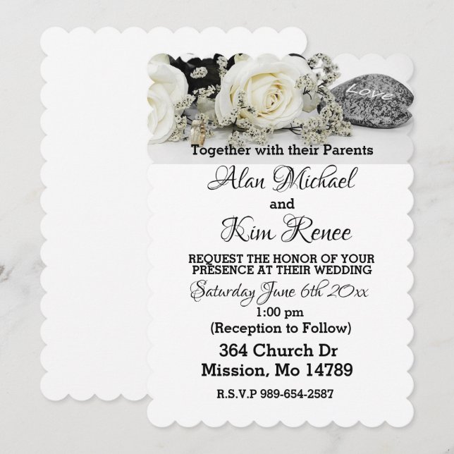 Einladung zur Hochzeit von White Roses (Vorne/Hinten)