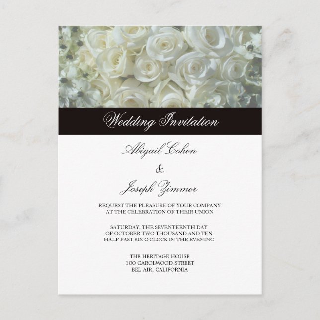 Einladung zur Hochzeit von White Roses Postkarten (Vorderseite)