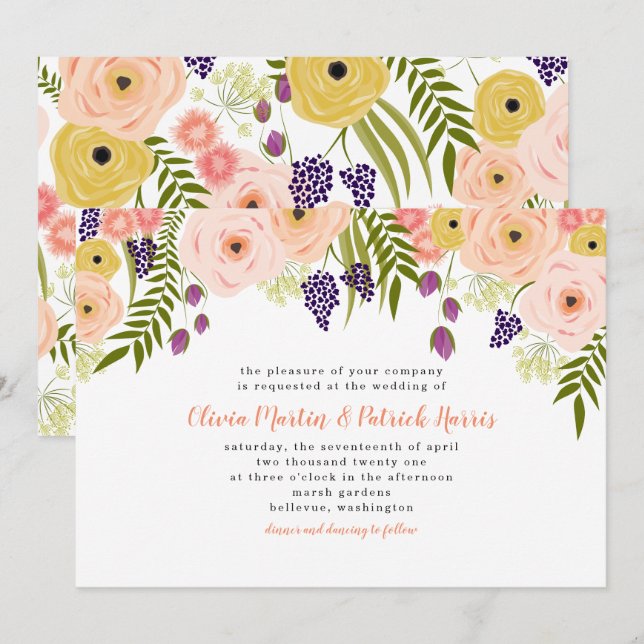 Einladung zur Hochzeit von Wildblumen (Vorne/Hinten)