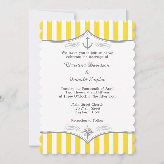 Einladung zur Hochzeit von Yellow White Gray Nauti (Vorderseite)