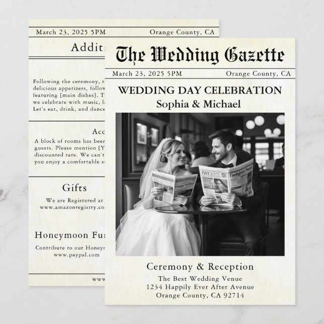 Einladung zur Hochzeit von Zeitungen (Vorne/Hinten)