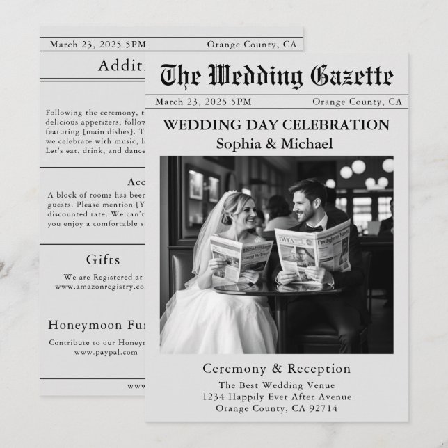 Einladung zur Hochzeit von Zeitungen (Vorne/Hinten)