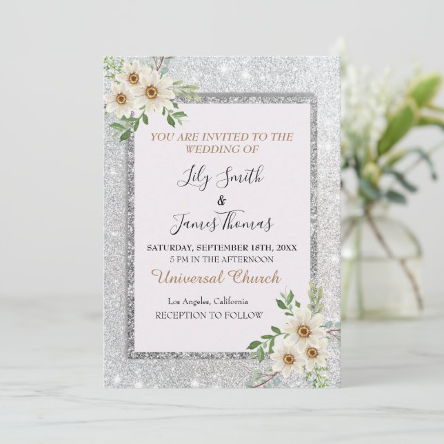 Einladung zur Hochzeit Weißer Silberblume Einladun (Stehend Vorderseite)