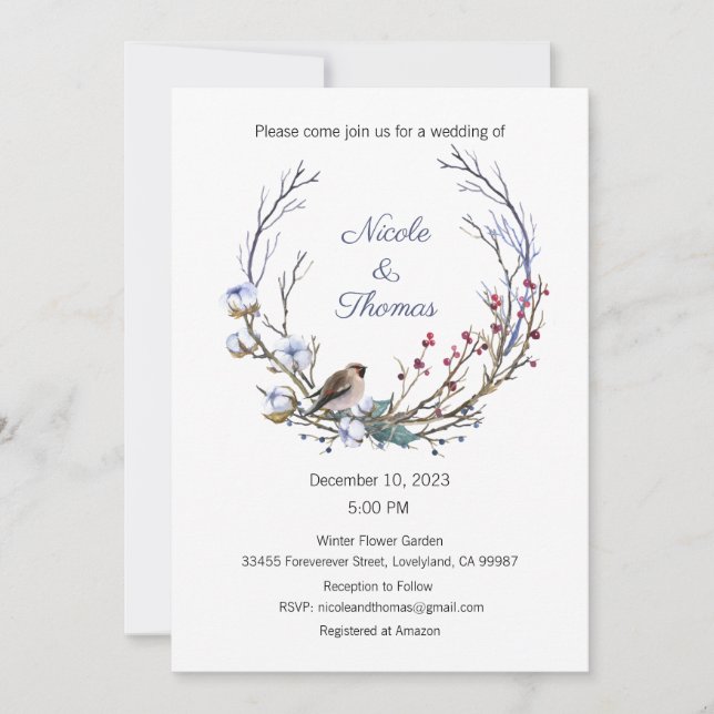 Einladung zur Hochzeit, Winterhochzeit, Kranz (Vorderseite)