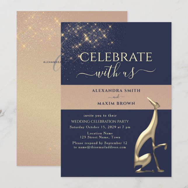 Einladung zur Hochzeitsempfehlung für Navy Blue Go (Vorne/Hinten)
