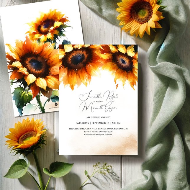 Einladung zur Hochzeitsfeier (Floral wedding invitations watercolor sunflowers )