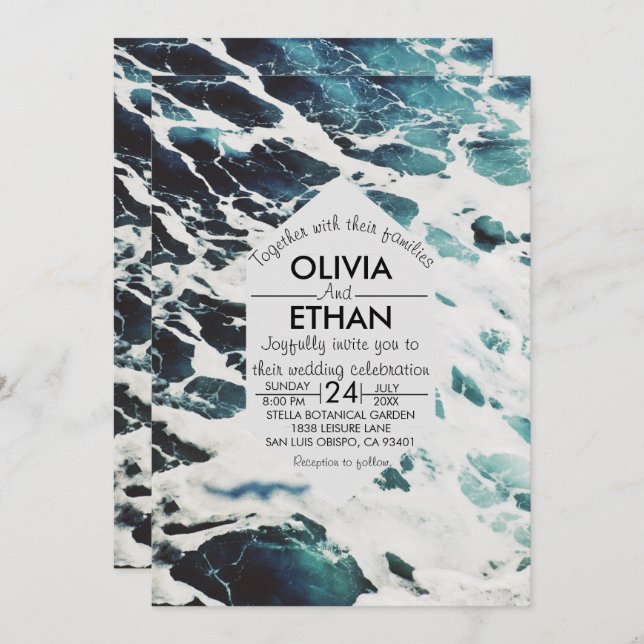 Einladung zur Hochzeitsfeier an der Küste (Vorne/Hinten)