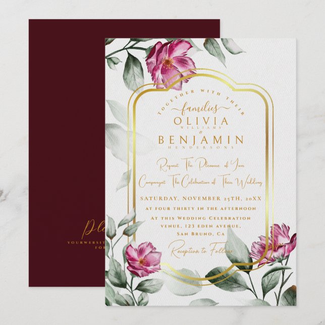 Einladung zur Hochzeitsfeier im Burgund-Floral Chi (Vorne/Hinten)