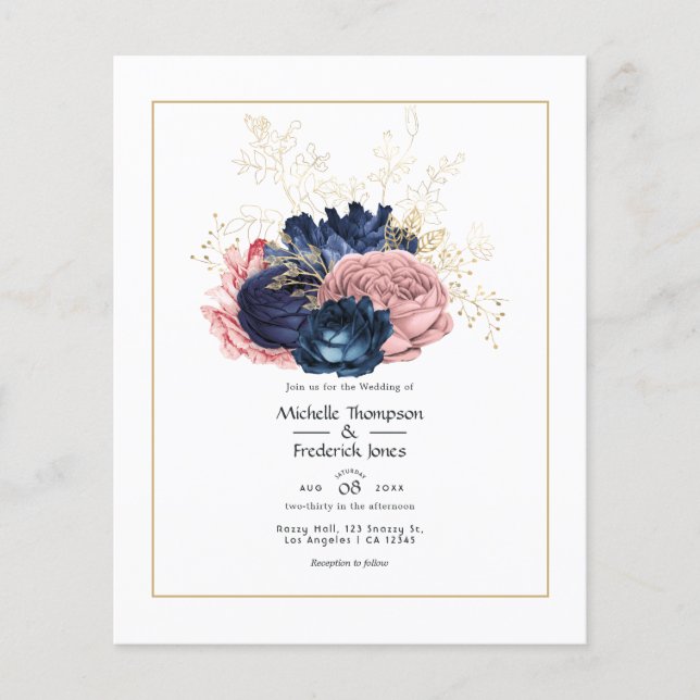 Einladung zur Hochzeitsfeier in Blush, Navy und Go Flyer (Vorne)